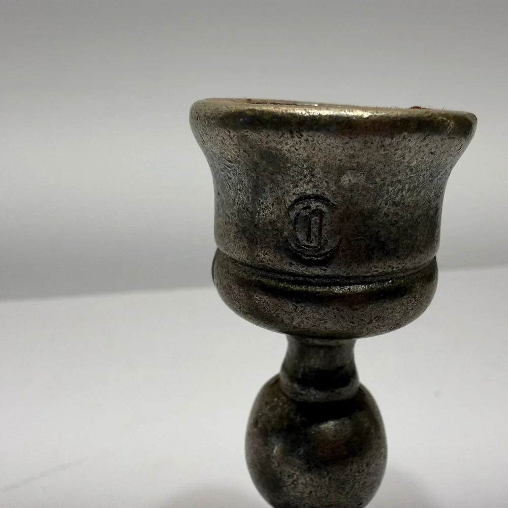 Vintage Metal Candlestick Holders Pair Octagonal Base Pewter Tone Rustic Decor